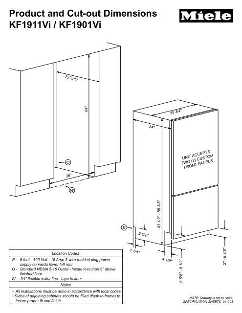 Product And Cut-out Dimensions KF1911Vi / KF1901Vi - Miele