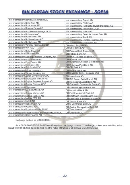 sofia - Bulgarian Stock Exchange