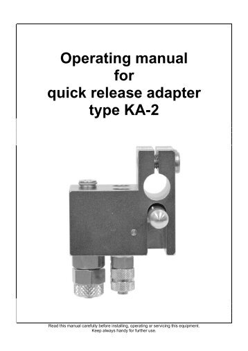 Operating manual for quick release adapter type KA-2