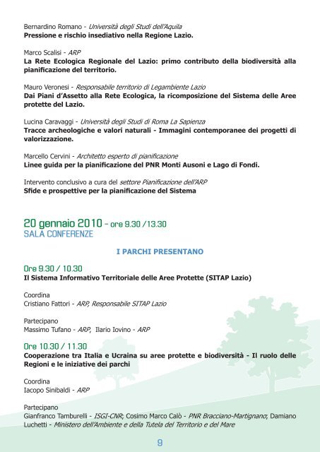 Programma dei lavori - Parchi e Riserve naturali del Lazio