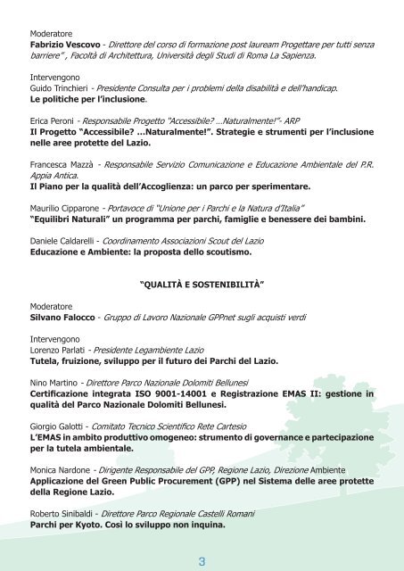 Programma dei lavori - Parchi e Riserve naturali del Lazio