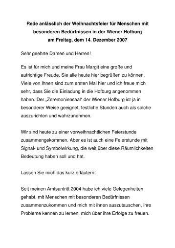 Rede anlässlich der Weihnachtsfeier für Menschen mit besonderen ...