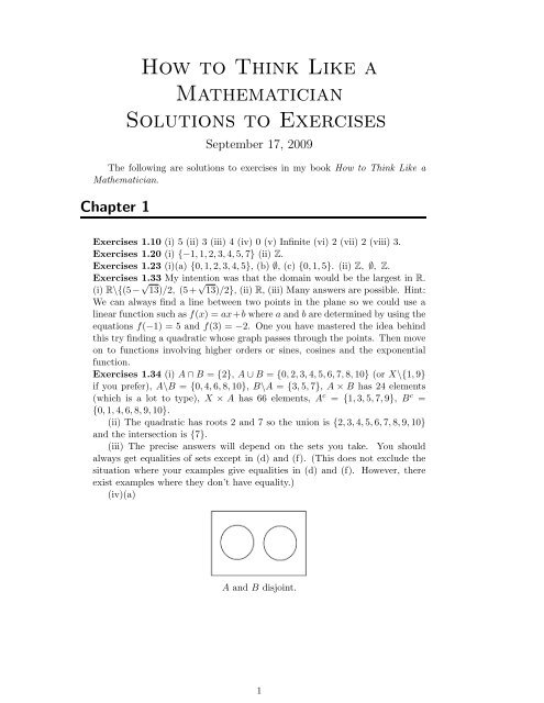 Solutions to How to Think Like a Mathematician - School of ...