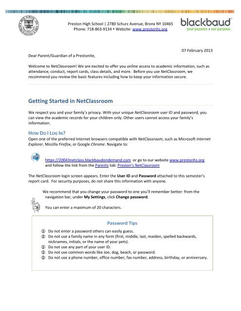 Getting Started with Preston's NetClassroom - Preston High School