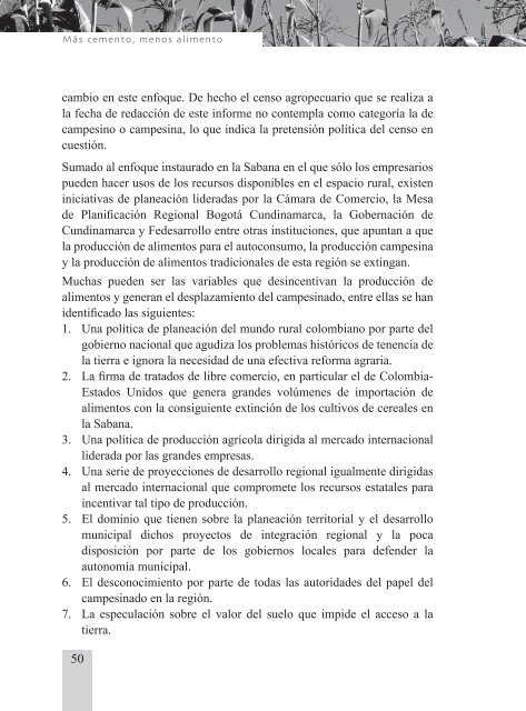 Mas cemento, Menos alimento. Informe digital