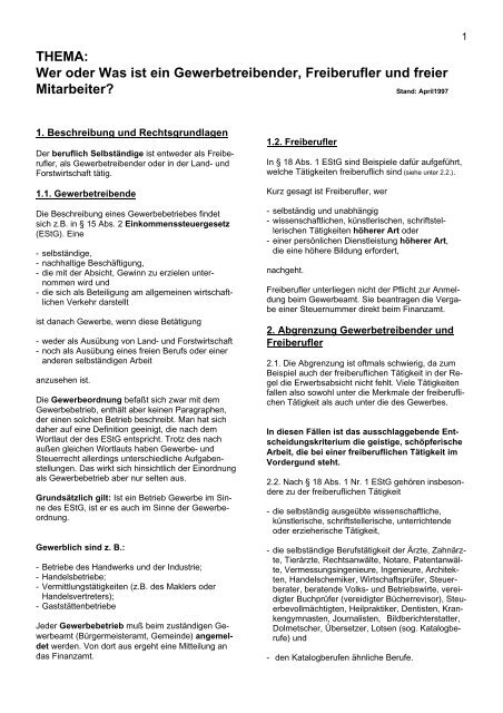 Thema Wer Oder Was Ist Ein Gewerbetreibender Freiberufler Und