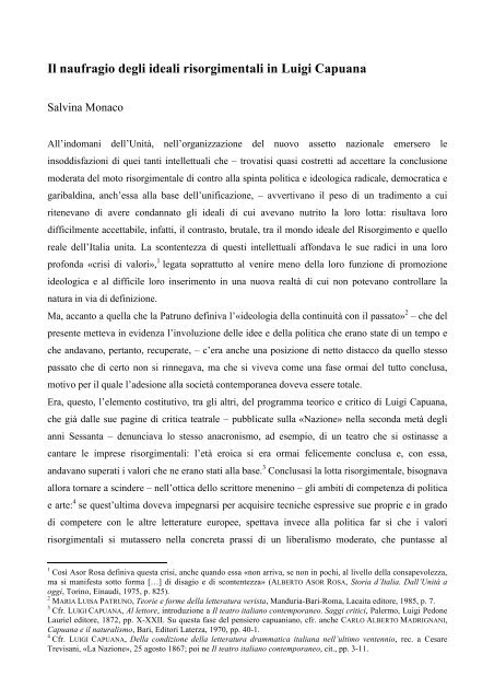 Il naufragio degli ideali risorgimentali in Luigi Capuana - Diras