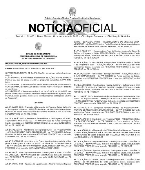 NOTÃƒÂCIAOFICIAL - Prefeitura Municipal de Barra Mansa