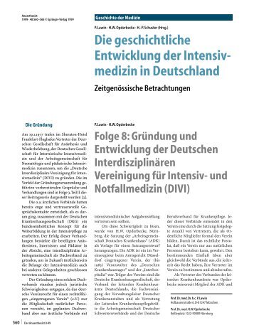 Die geschichtliche Entwicklung der Intensiv- medizin in Deutschland