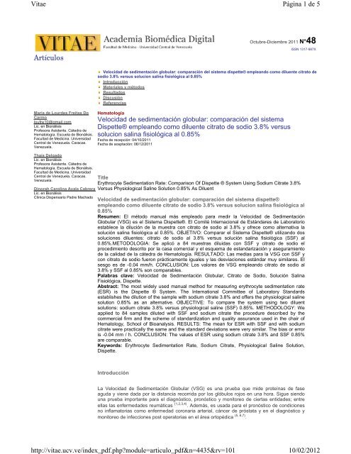 Velocidad de sedimentaciÃ³n globular: comparaciÃ³n del sistema ...