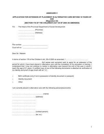 Annexure C Application for Extension of placement in Alternative ...