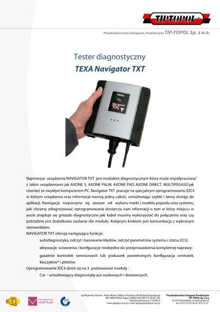 Tester diagnostyczny TEXA Navigator TXT - Tiptopol