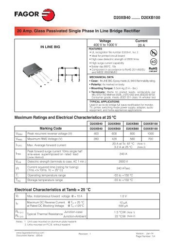 D20XB40 ........ D20XB100 Maximum Ratings ... - Fagor Electrónica