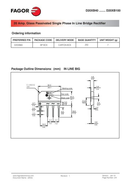 D20XB40 ........ D20XB100 Maximum Ratings ... - Fagor Electrónica