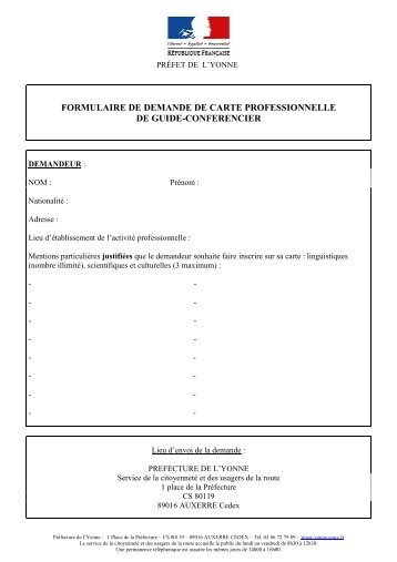 Carte de guide confÃ©rencier - Formulaire de demande