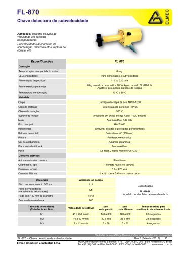 EspecificaÃ§Ãµes FL 870 - Elmec ComÃ©rcio e IndÃºstria Ltda