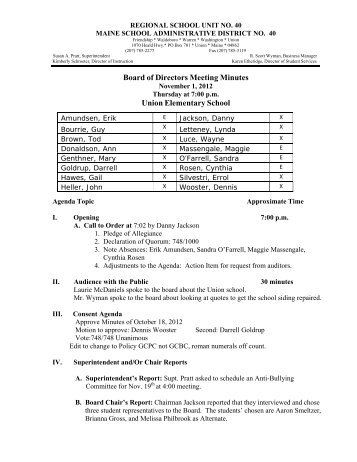 Board of Directors Meeting Minutes Union Elementary ... - MSAD #40