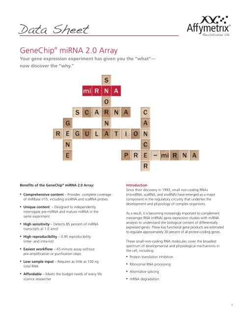 Data sheet, GeneChipÂ® miRNA 2.0 Array