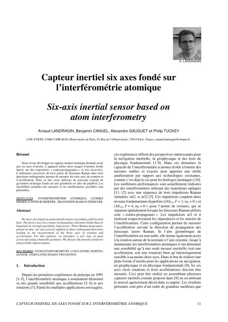 Capteur inertiel six axes fondÃ© sur l'interfÃ©romÃ©trie atomique