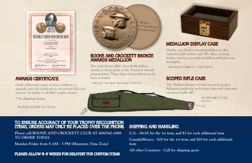 Boone and CroCkett CluB trophy MeMories Catalog