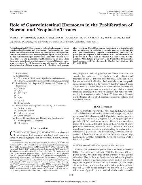 Role of Gastrointestinal Hormones in the Proliferation of Normal and ...