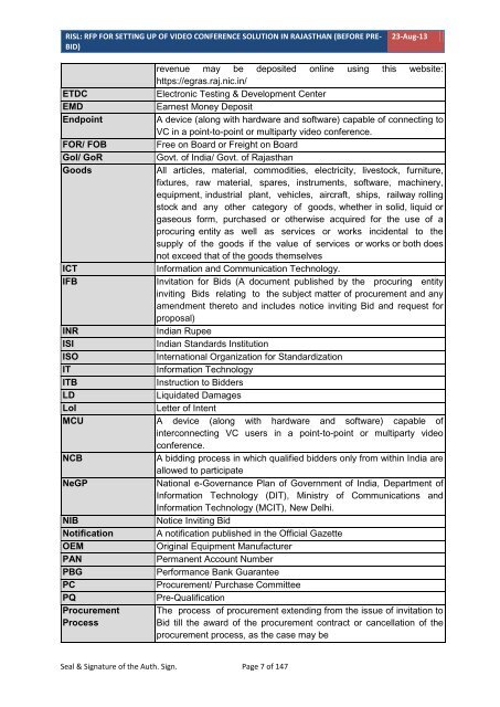 RFP (Before Pre-Bid) - RISL - Government of Rajasthan