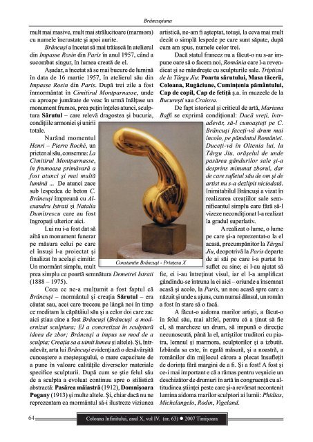 Revista Coloana Infinitului nr. 63 - Brancusi