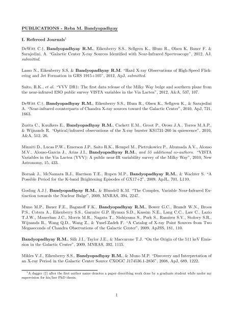 Publications Reba M Bandyopadhyay I Refereed Astronomy