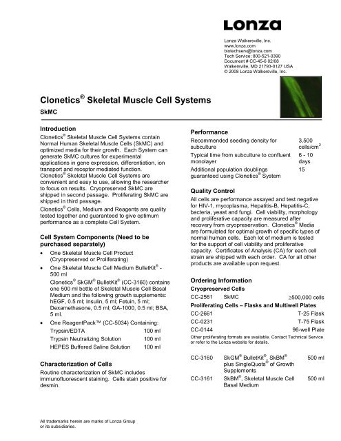 Skeletal Muscle - Tech Sheet - Skmc - CC-45-6