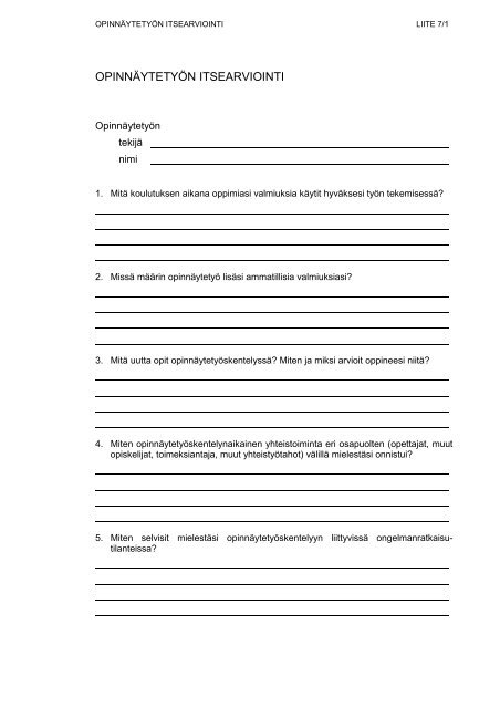 OPINNÃYTETYÃN ITSEARVIOINTI