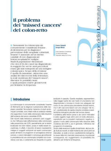 Il problema dei "missed cancers" del colon-retto - Sied