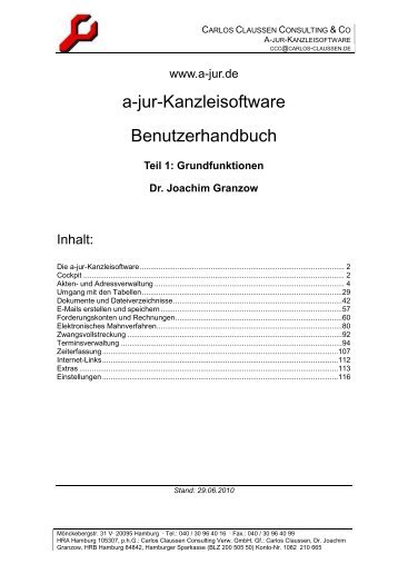 Teil 1: Grundfunktionen Dr. Joachim Granzow - a-Jur-Kanzleisoftware