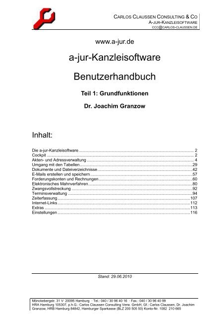 Teil 1: Grundfunktionen Dr. Joachim Granzow - a-Jur-Kanzleisoftware