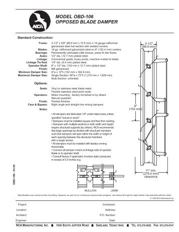 MODEL OBD-106 OPPOSED BLADE DAMPER - NCA Manufacturing