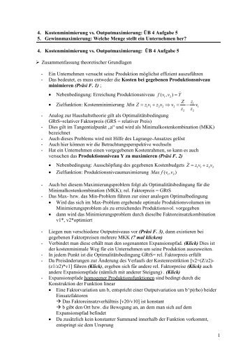 1 4. Kostenminimierung vs. Outputmaximierung: ÃB 4 Aufgabe 5 5 ...