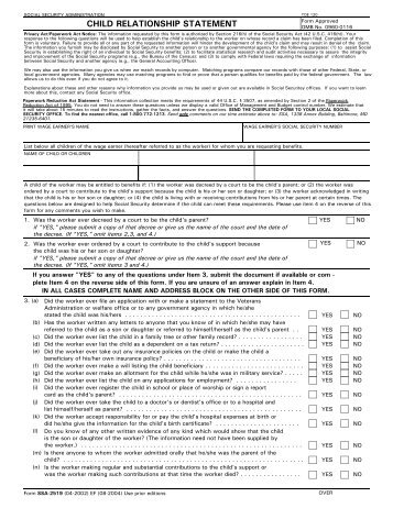 Child Relationship Statement - Social Security