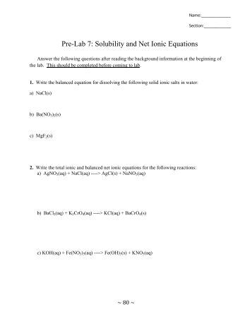 Printables Net Ionic Equation Worksheet Answers net ionic equations pre lab 7 solubility and equations