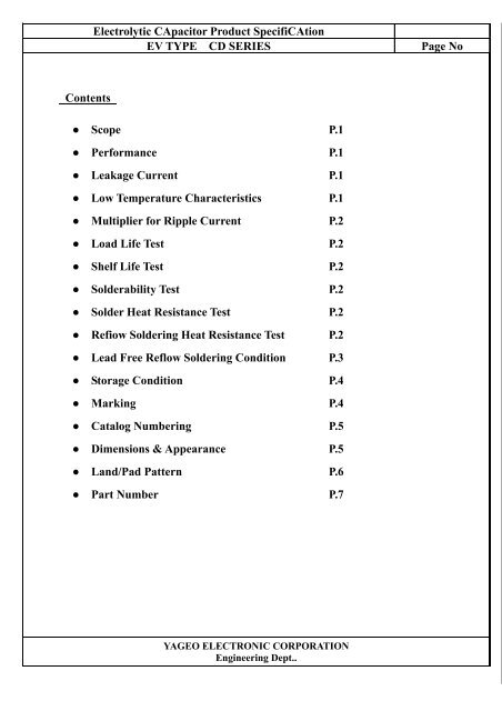 Electrolytic CApacitor Product SpecifiCAtion EV TYPE CD SERIES ...