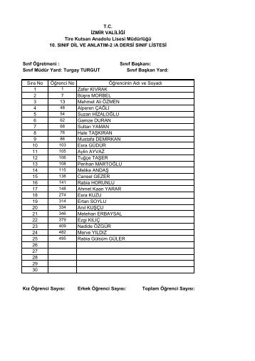 10. sÄ±nÄ±f seÃ§meli ders listeleri - Tire Kutsan Anadolu Lisesi