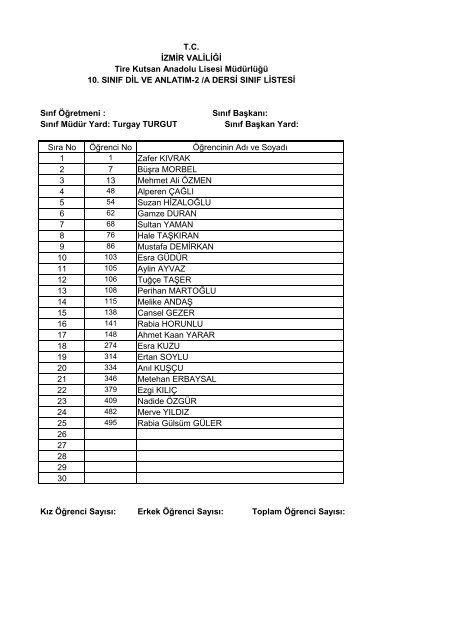 10. sÄ±nÄ±f seÃ§meli ders listeleri - Tire Kutsan Anadolu Lisesi