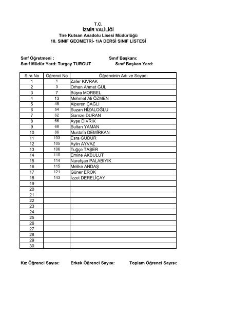 10. sÄ±nÄ±f seÃ§meli ders listeleri - Tire Kutsan Anadolu Lisesi