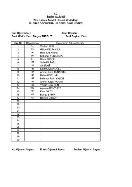 10. sÄ±nÄ±f seÃ§meli ders listeleri - Tire Kutsan Anadolu Lisesi