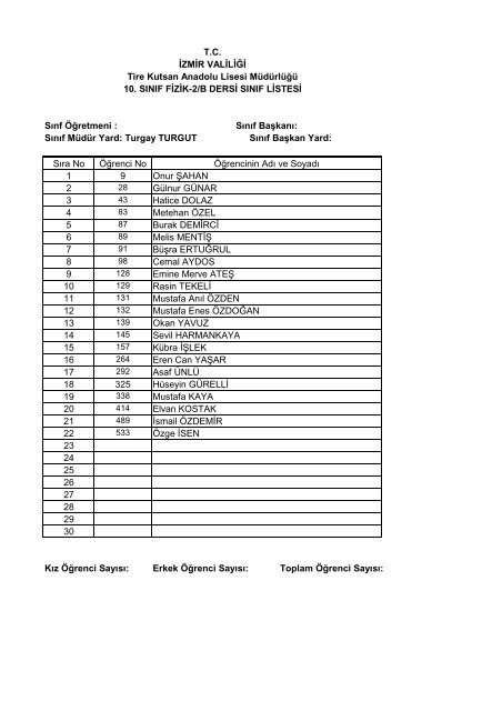 10. sÄ±nÄ±f seÃ§meli ders listeleri - Tire Kutsan Anadolu Lisesi