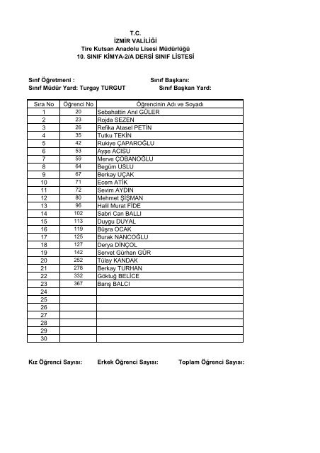 10. sÄ±nÄ±f seÃ§meli ders listeleri - Tire Kutsan Anadolu Lisesi