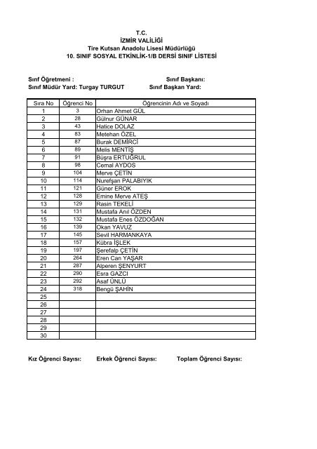 10. sÄ±nÄ±f seÃ§meli ders listeleri - Tire Kutsan Anadolu Lisesi