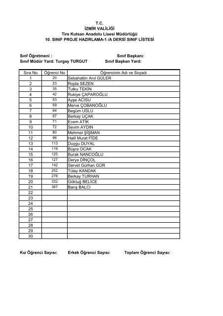 10. sÄ±nÄ±f seÃ§meli ders listeleri - Tire Kutsan Anadolu Lisesi