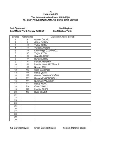 10. sÄ±nÄ±f seÃ§meli ders listeleri - Tire Kutsan Anadolu Lisesi