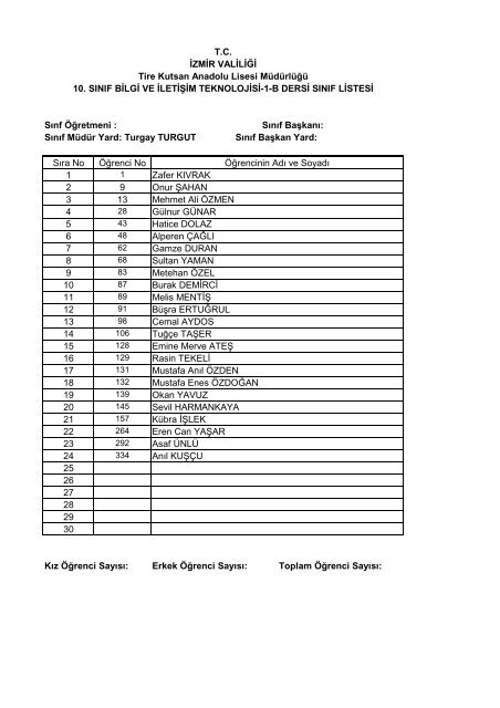 10. sÄ±nÄ±f seÃ§meli ders listeleri - Tire Kutsan Anadolu Lisesi