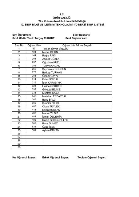 10. sÄ±nÄ±f seÃ§meli ders listeleri - Tire Kutsan Anadolu Lisesi