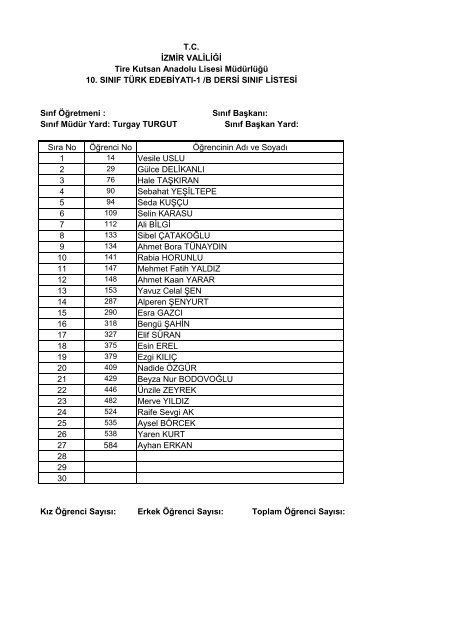 10. sÄ±nÄ±f seÃ§meli ders listeleri - Tire Kutsan Anadolu Lisesi